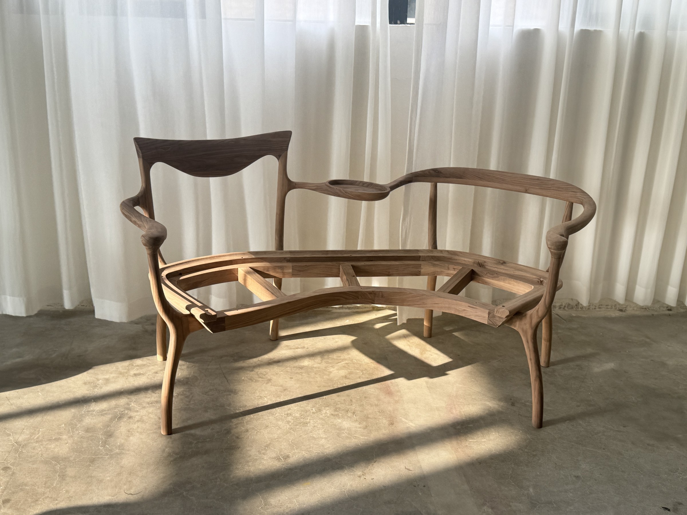 Lounge bench timber frame in production