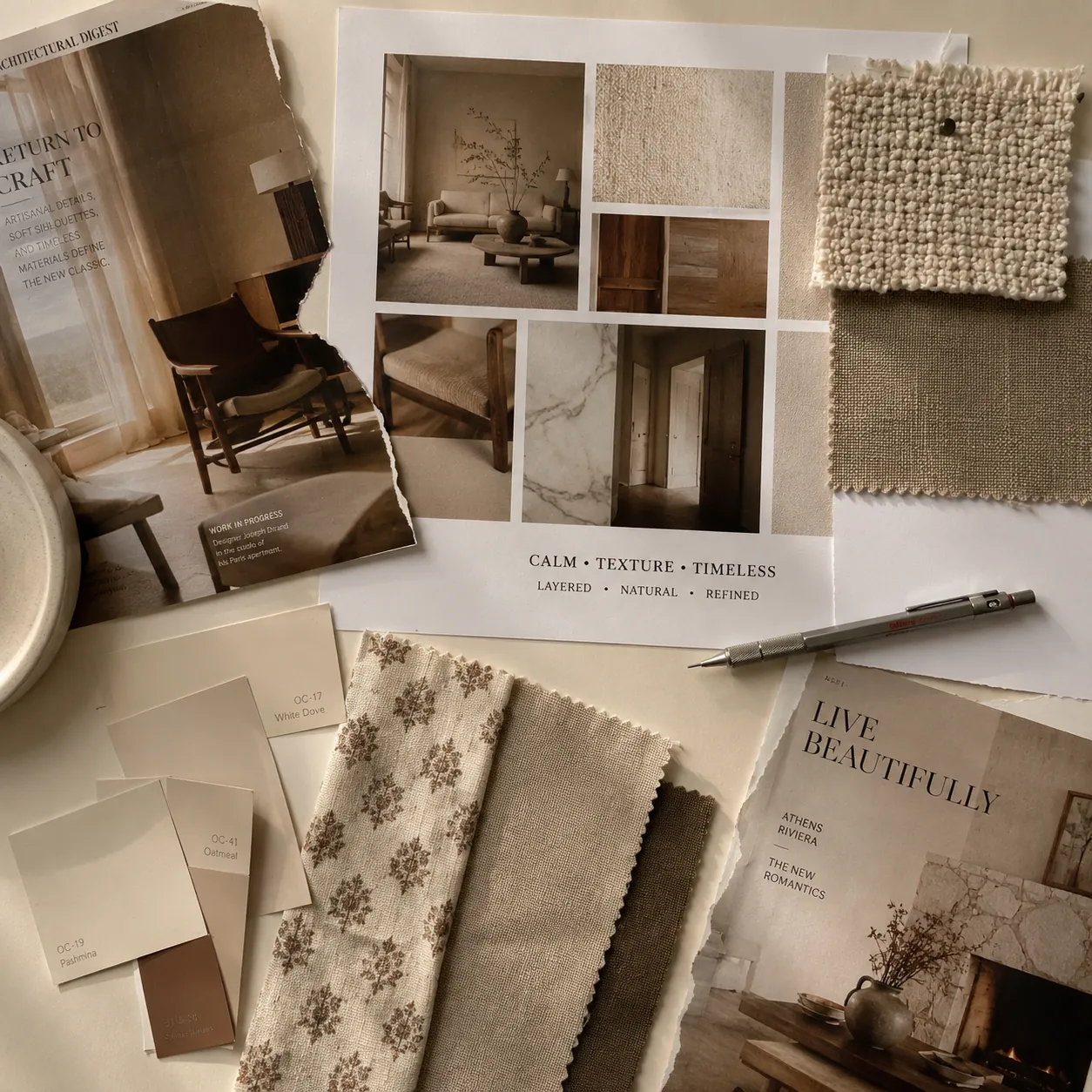 Interior designer reviewing a complete room scheme