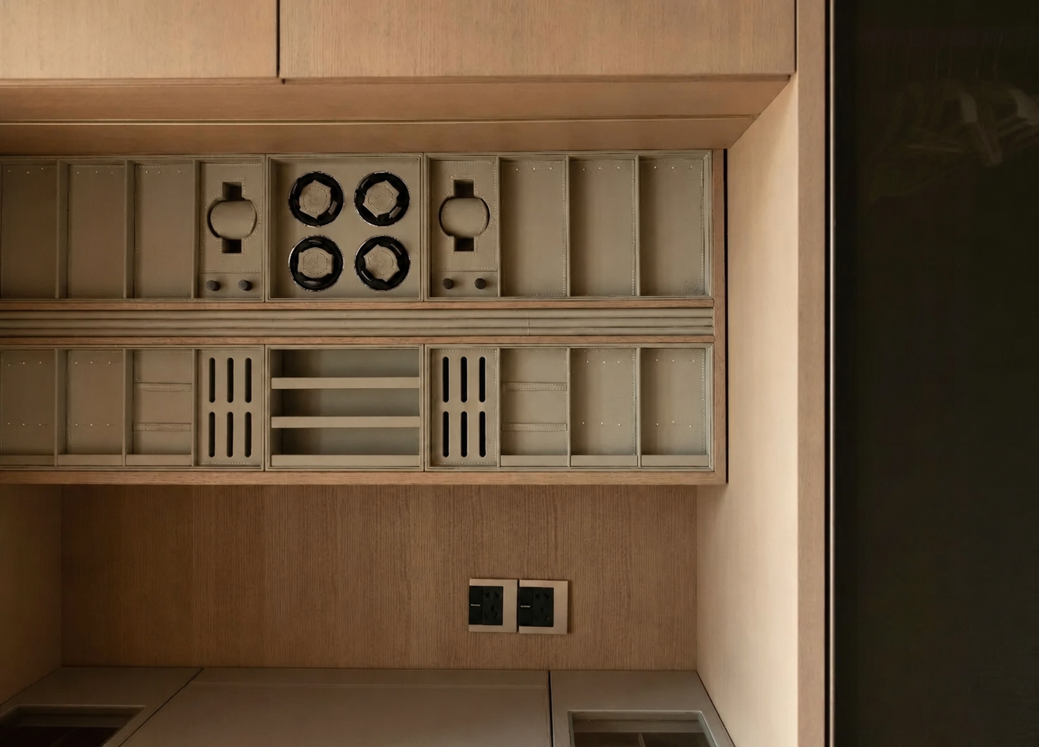Close detail of warm timber storage