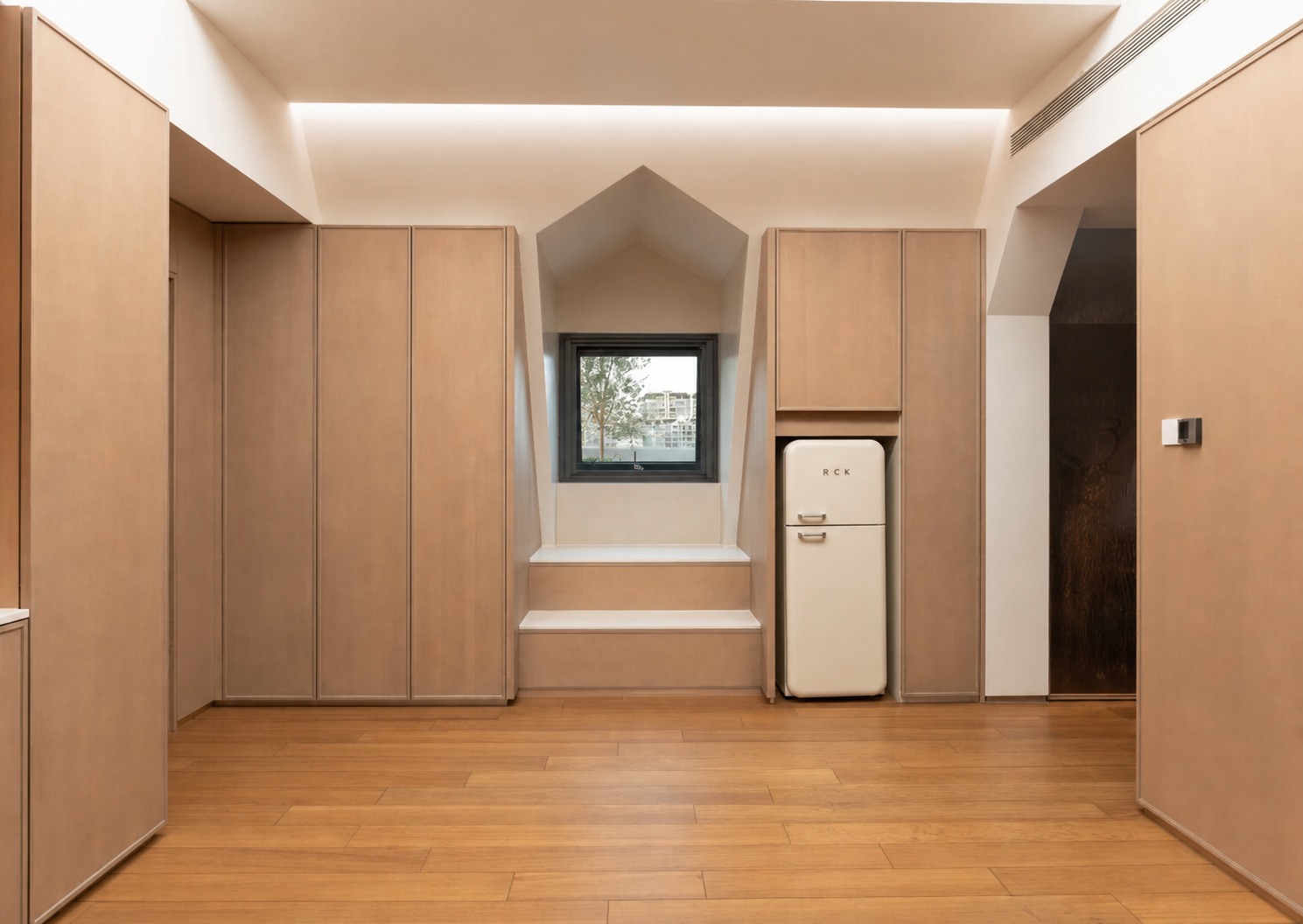 Entry cabinetry with warm timber and integrated storage
