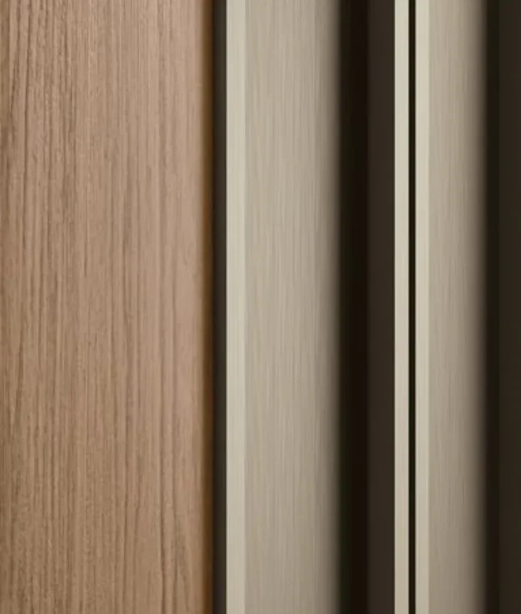 Integrated finger-pull grip on a cabinet door