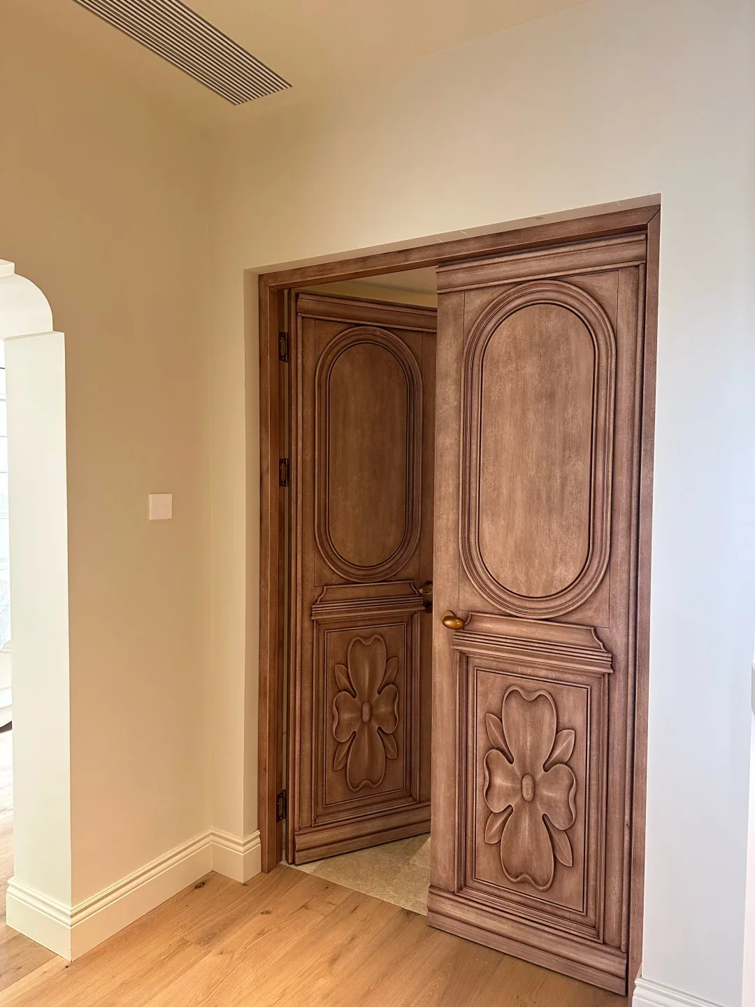 Hand-carved oak double door