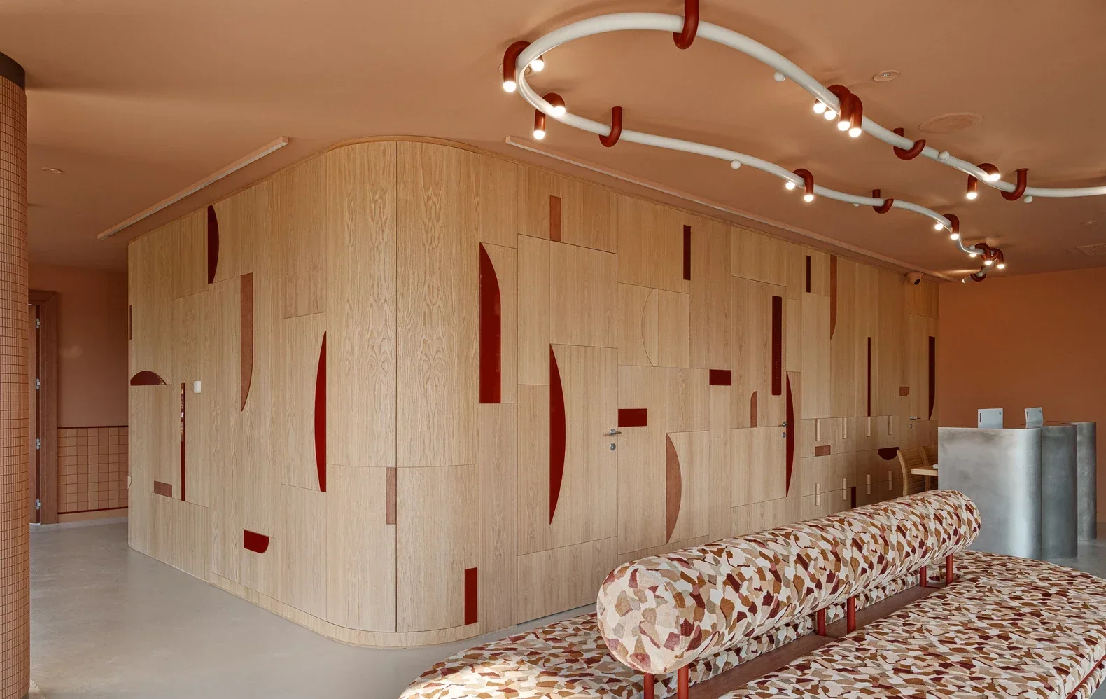 Oak wall with sculpted inlay