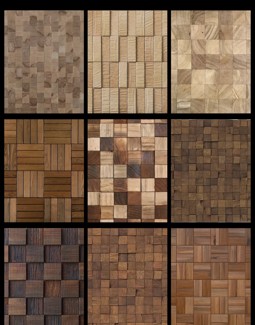 Grid of textured timber samples