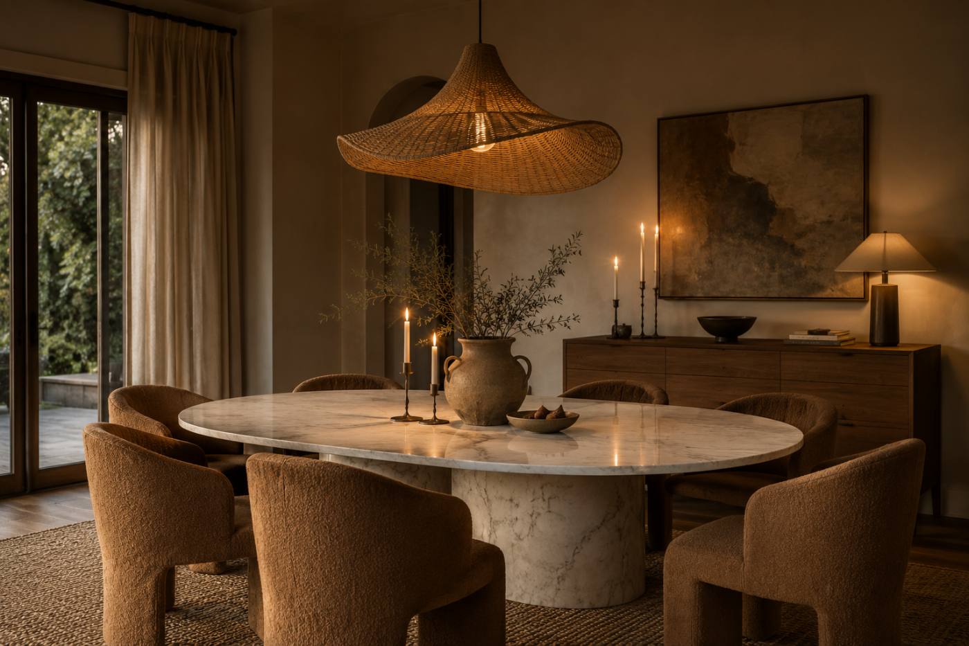 Dining room with a sideboard along the wall