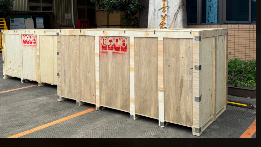 Custom plywood export crates built around furniture