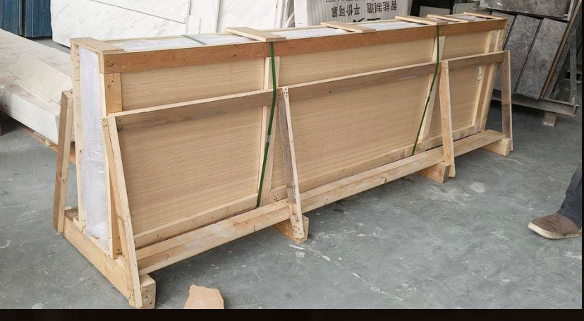 Stone slabs packed on an A-frame for export