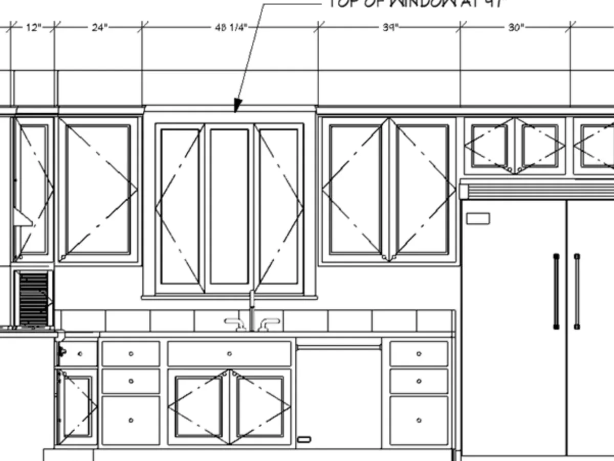 Cabinetry elevation drawing, used as an illustrative reference