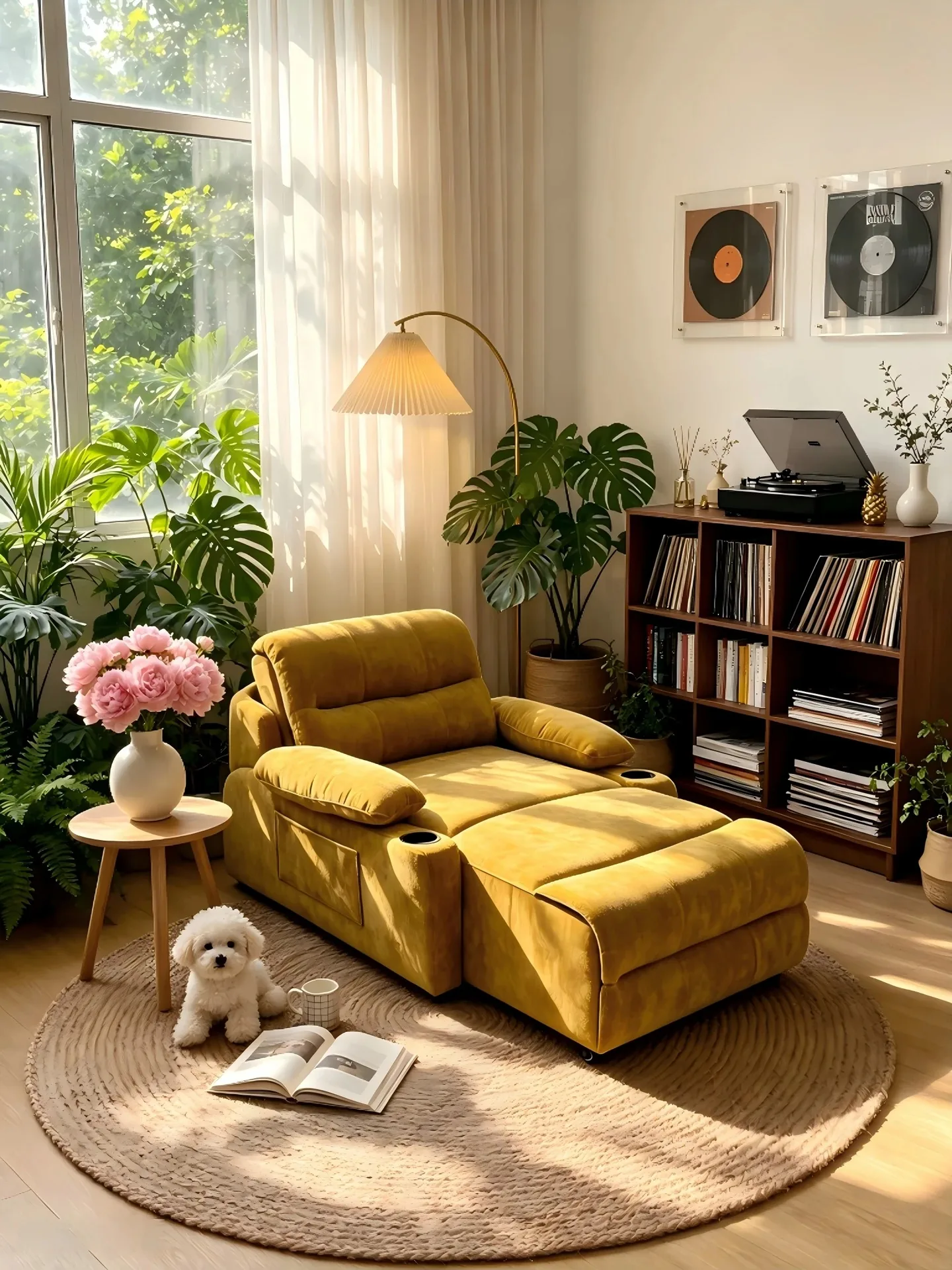 Yellow reclining lounge chair in a bright room