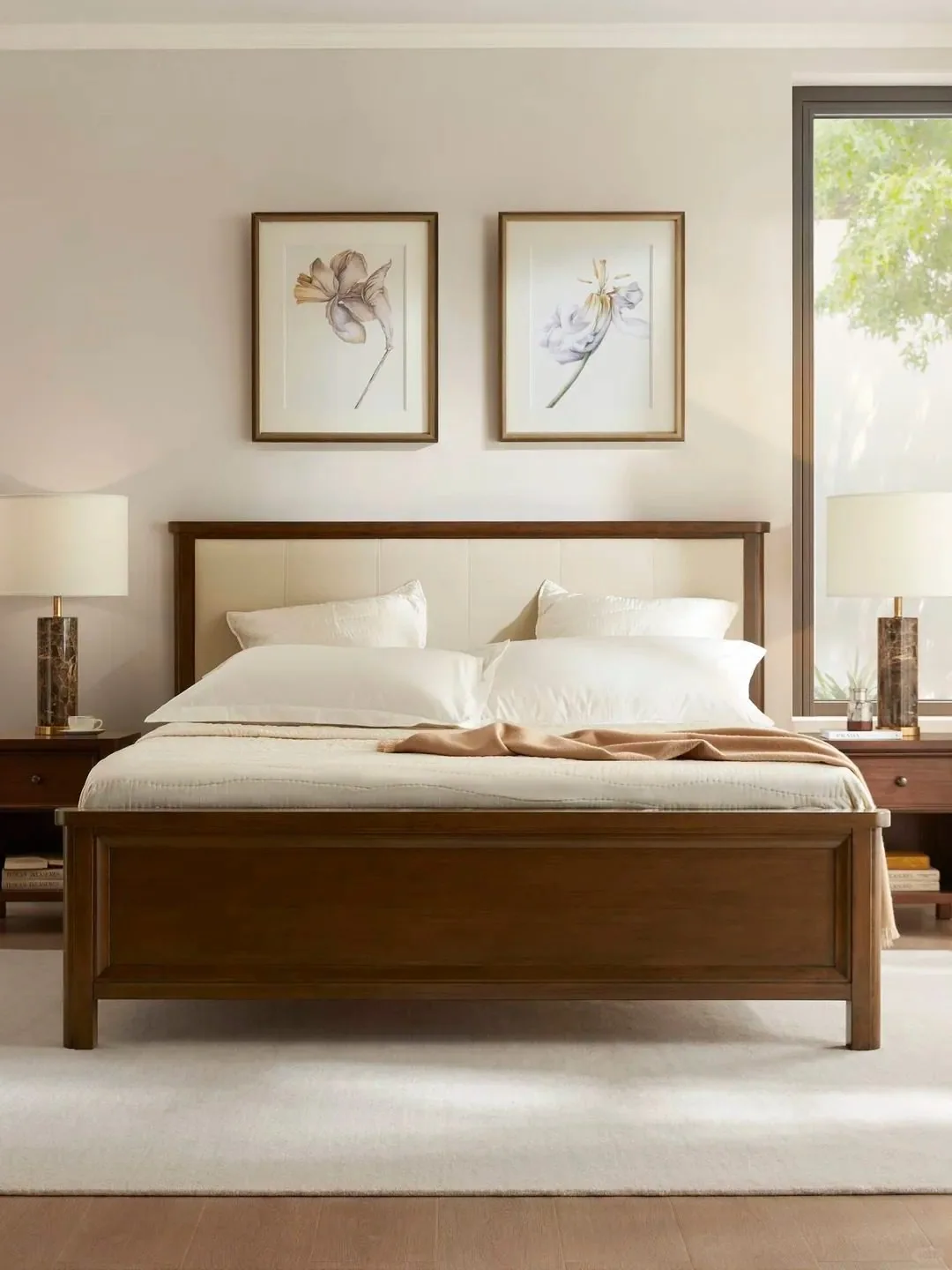 Classic wood upholstered bed
