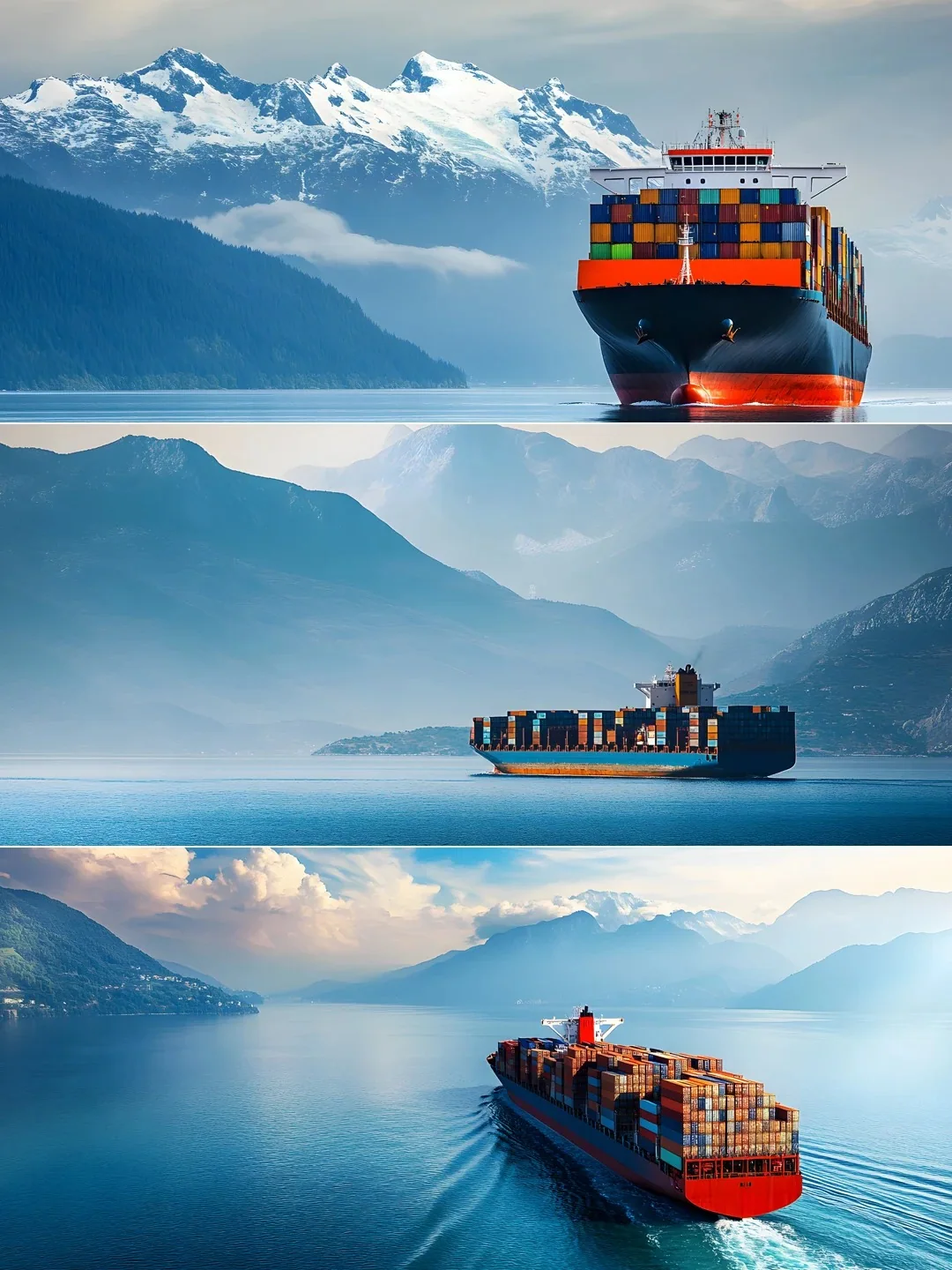 Container ships representing overseas ocean freight for a custom cabinetry project