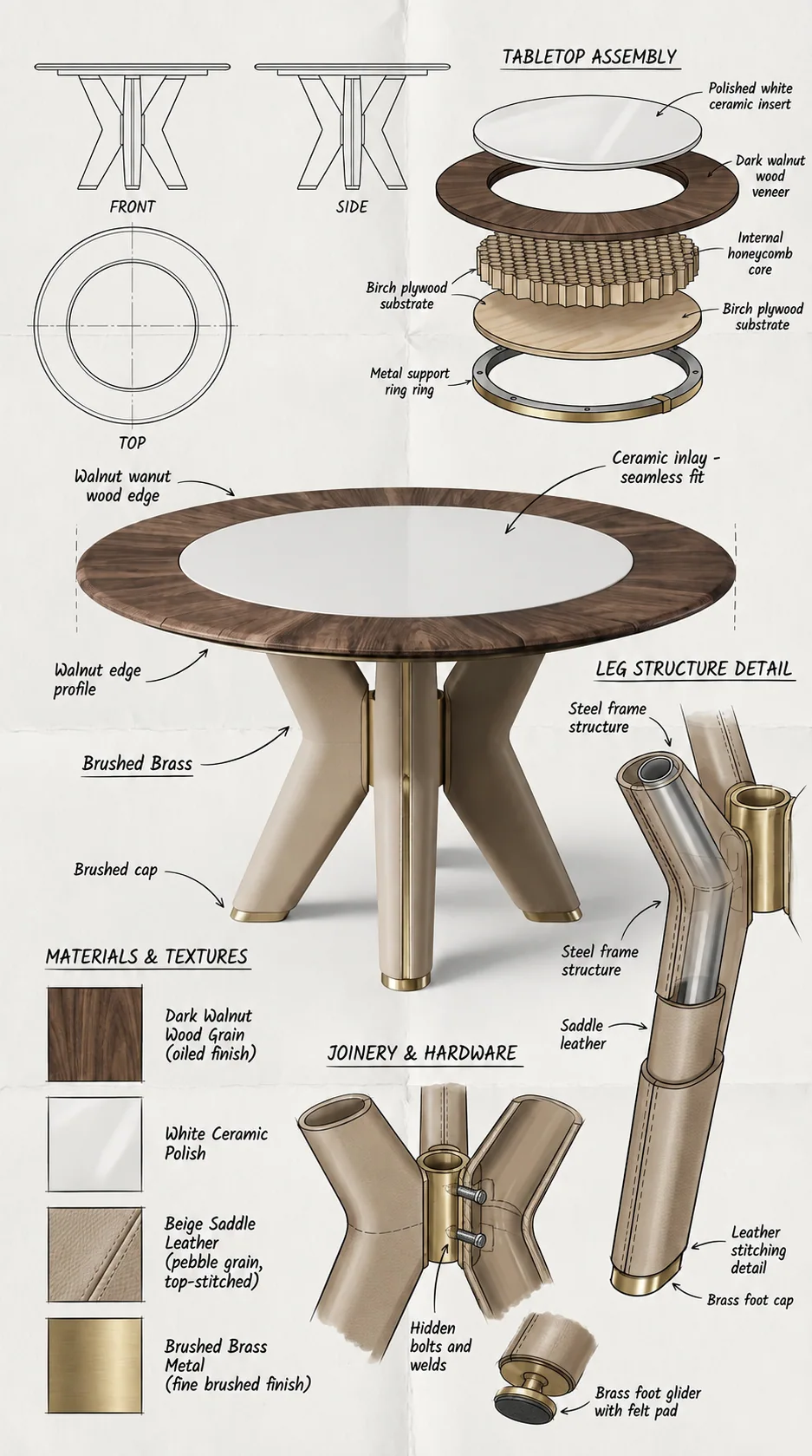 Clean technical dining table diagram