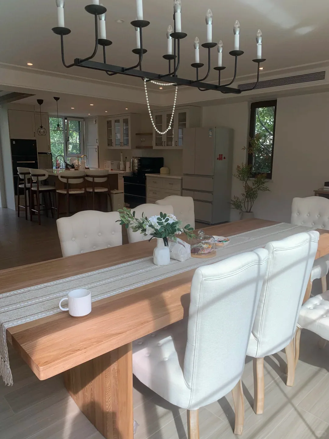 Long wood dining table example