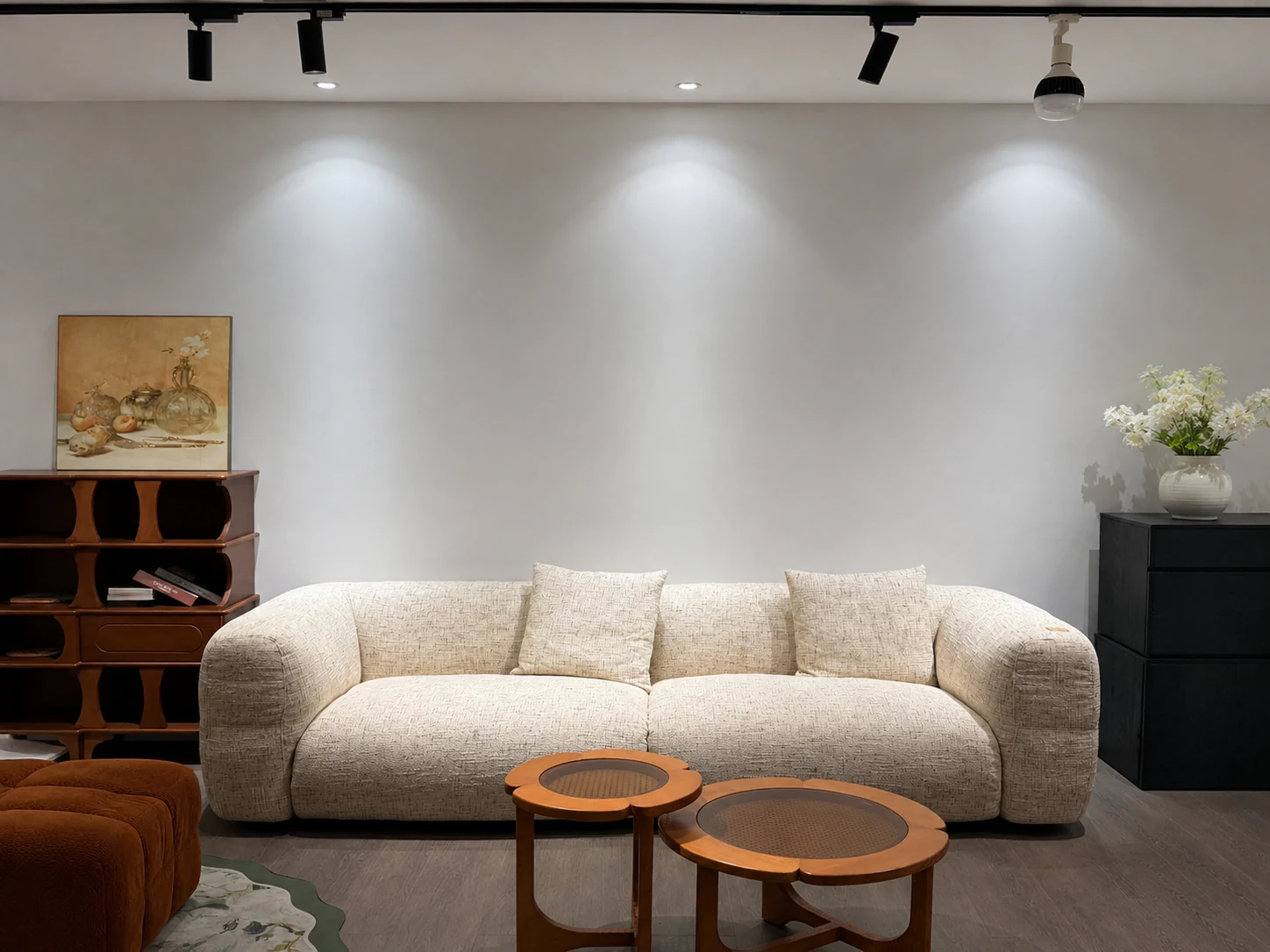Contemporary fabric sofa in a Foshan furniture showroom