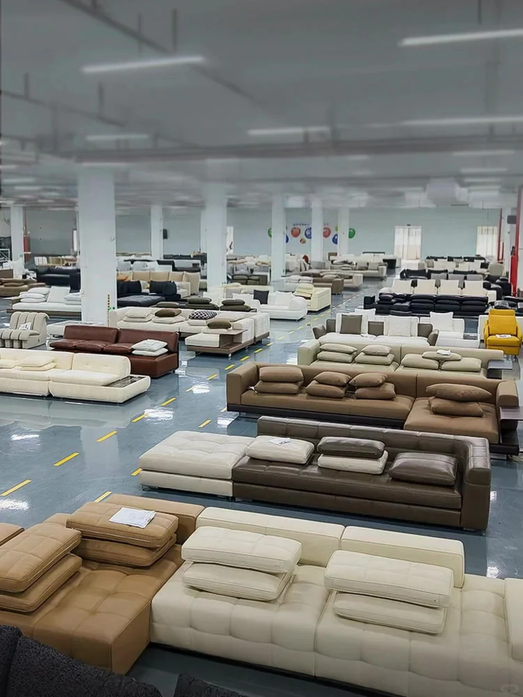 Large sofa sampling floor inside a Foshan furniture facility