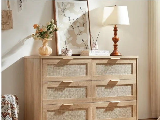 Cane-front dresser in bedroom setting