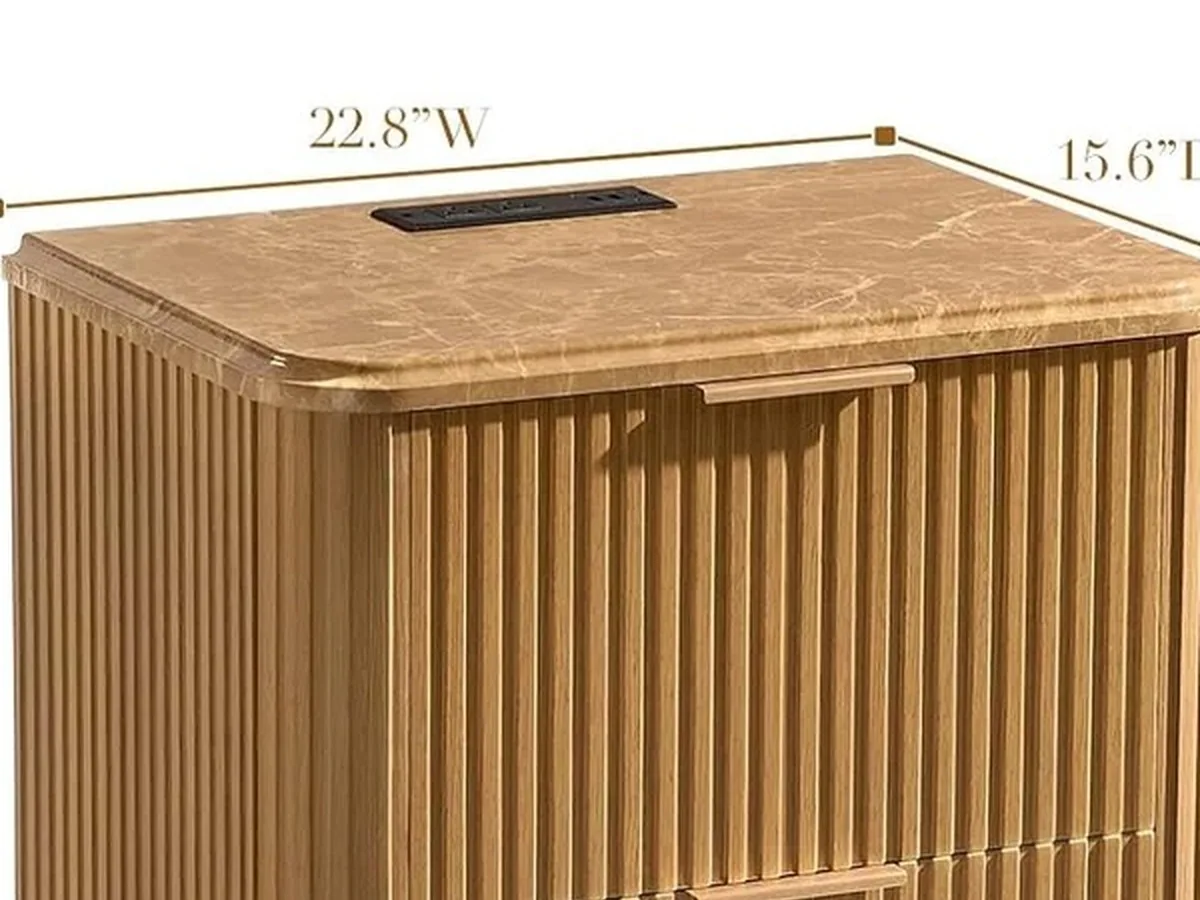 Dimension view of a fluted nightstand