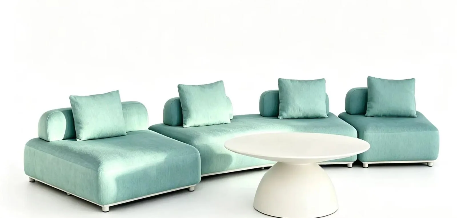 Modular mint outdoor sofa configuration shown on a clean white background