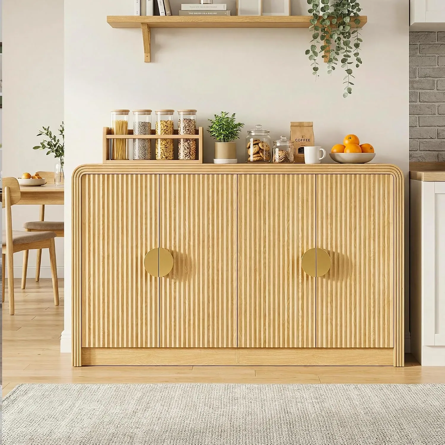 Light-oak fluted sideboard showing a warm natural wood finish