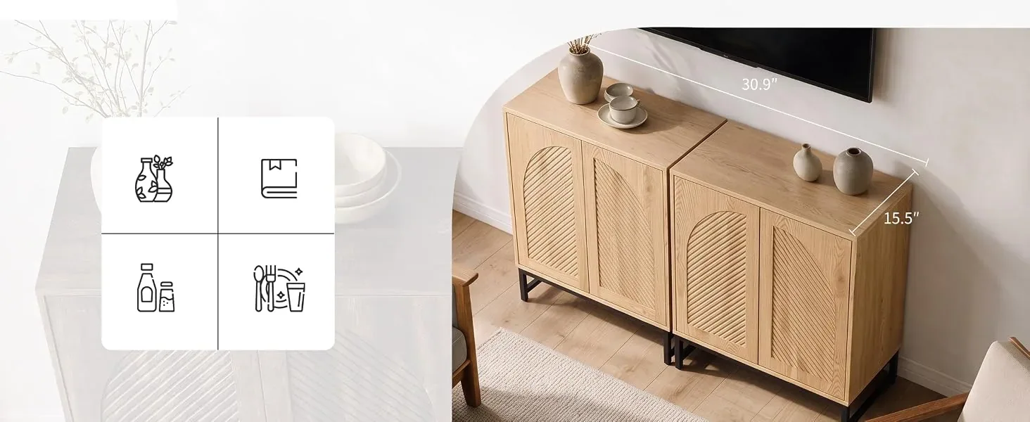 Sideboard dimension example showing width and depth in a living room installation