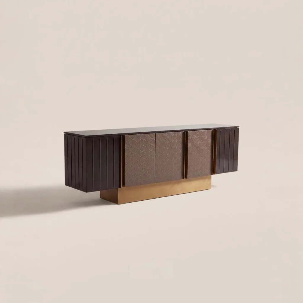 Leather Sideboard Metal Base in steel — front view