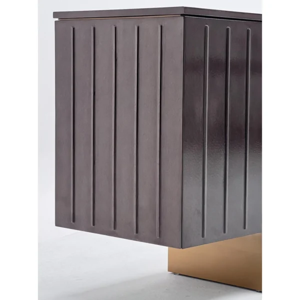 Ribbed and Embossed Leather Sideboard on Brass Base in clay — in a room setting