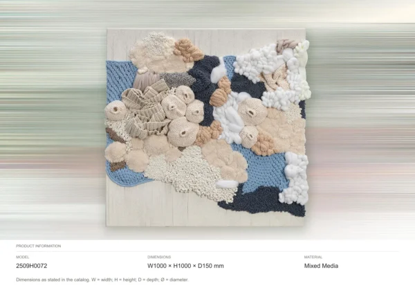 3D Fibre Coral Relief in Cream, Blue and Sand, 100 x 100 cm — dimensions