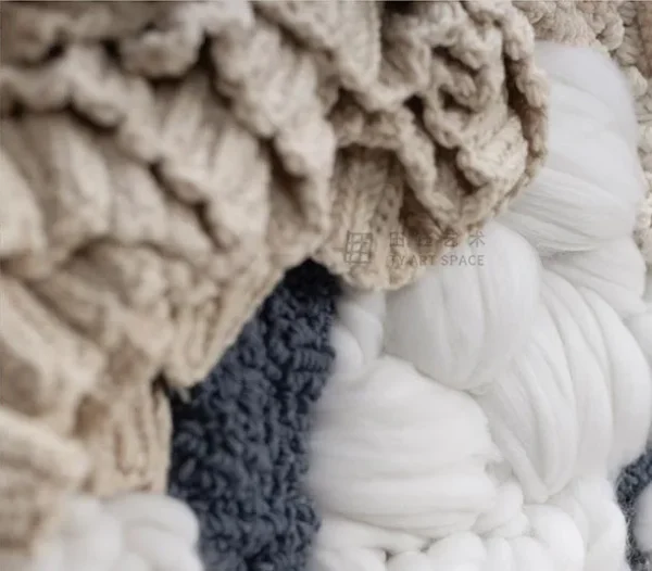 3D Fibre Coral Relief in Cream, Navy and Peach, 100 x 100 cm — detail