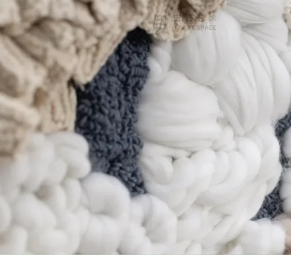 3D Fibre Coral Relief in Cream, Navy and Peach, 100 x 100 cm — detail