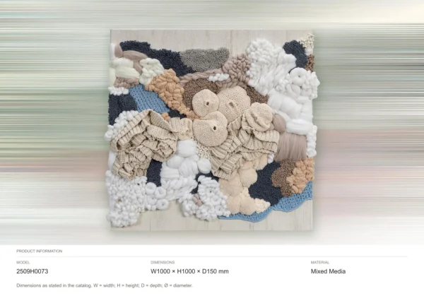 3D Fibre Coral Relief in Cream, Navy and Peach, 100 x 100 cm — dimensions