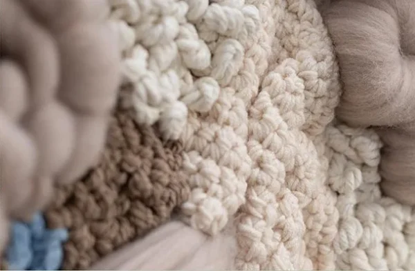 3D Fibre Coral Relief in Cream, Blue and Grey, 100 x 100 cm — detail