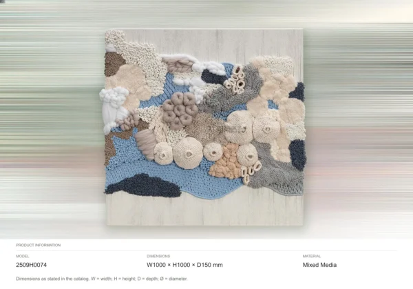 3D Fibre Coral Relief in Cream, Blue and Grey, 100 x 100 cm — dimensions
