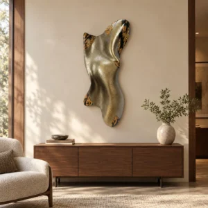 3D Draped Bronze Lacquer Wall Sculpture, 70 x 160 cm in bronze — front view