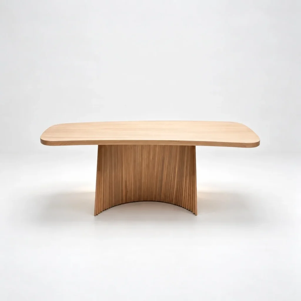 Ash Wood Desk with Fluted Accordion Pedestal, 180 cm in natural oak — front view