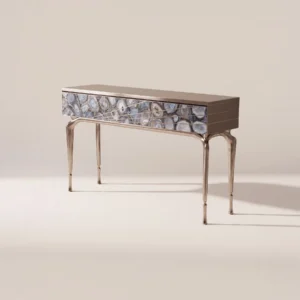 Blue Agate Console Cabinet on Sculpted Polished Legs in blue — front view