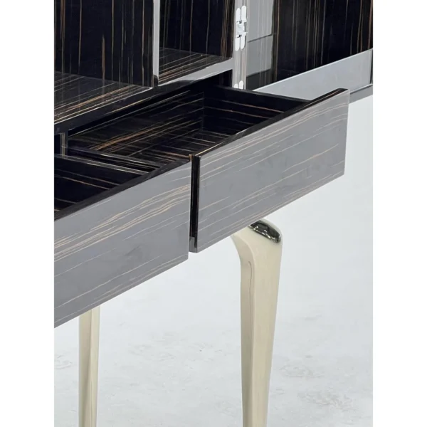Blue Agate Slice Cabinet on Polished Steel Legs in blue — in a room setting