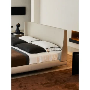 Alice Floating Saddle Leather Bed with Sensor Light in slate — in a room setting