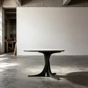Alice Marble-Top Square Table on Fluted Black Ash Base in black — front view