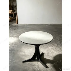 Alice Marble-Top Square Table on Fluted Black Ash Base in black — in a room setting