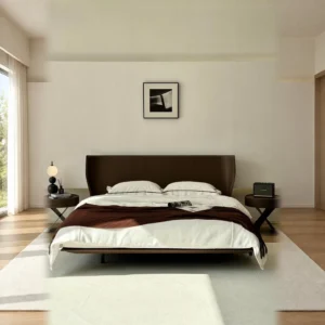 Alice Tall-Headboard Bed with Optional Cushions in clay — front view