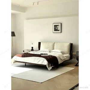 Alice Tall-Headboard Bed with Optional Cushions in clay — in a room setting