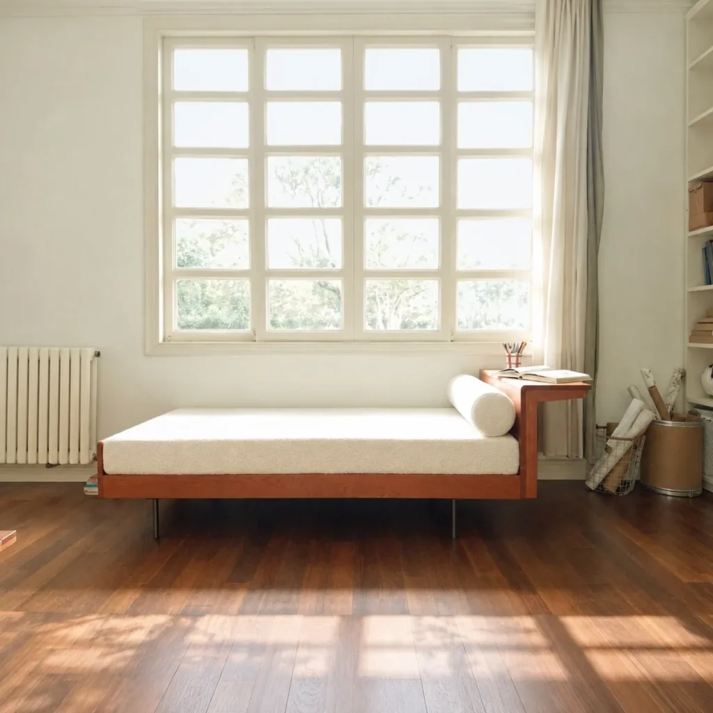 All-Day Cherry Daybed in Cream Fabric with Bolster — front view