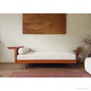 All-Day Cherry Daybed in Cream Fabric with Bolster — in a room setting