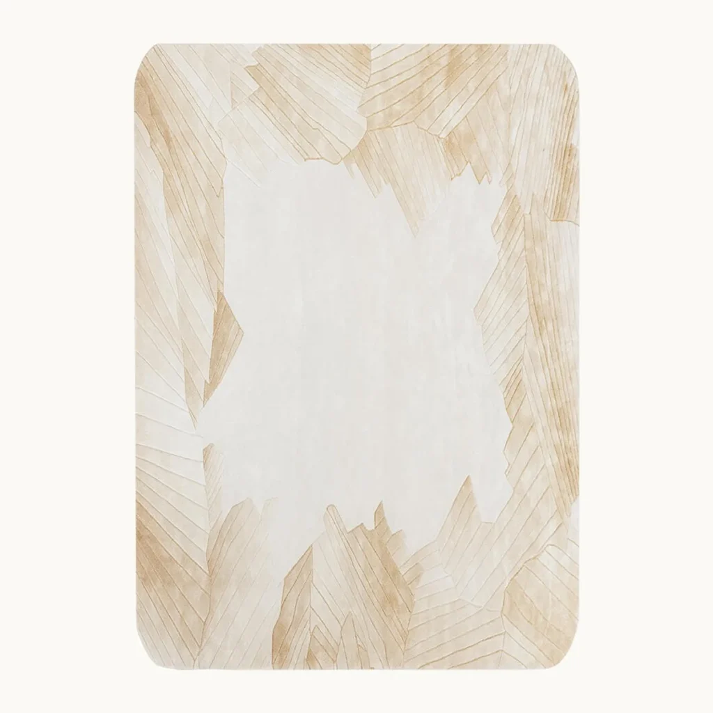 Ivory Rug with Feathered Sand Border in oatmeal — front view