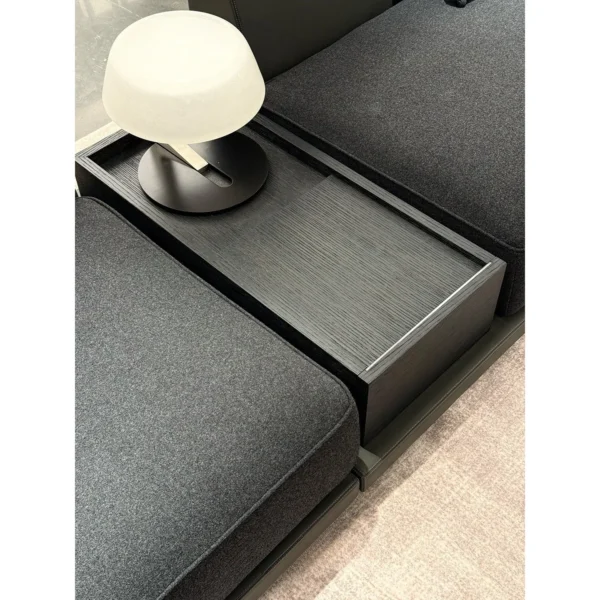 Low Modular Sofa in Black Leather and Fabric — in a room setting