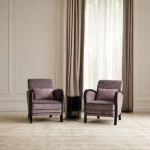 Amaya Sky Purple Armchair in performance fabric — front view