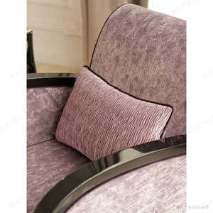 Amaya Sky Purple Italian Fabric Armchair in plum — in a room setting