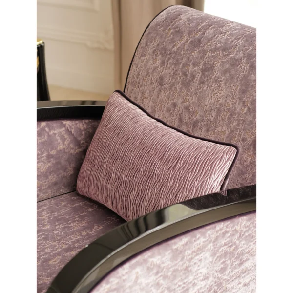 Amaya Sky Purple Italian Fabric Armchair in plum — in a room setting