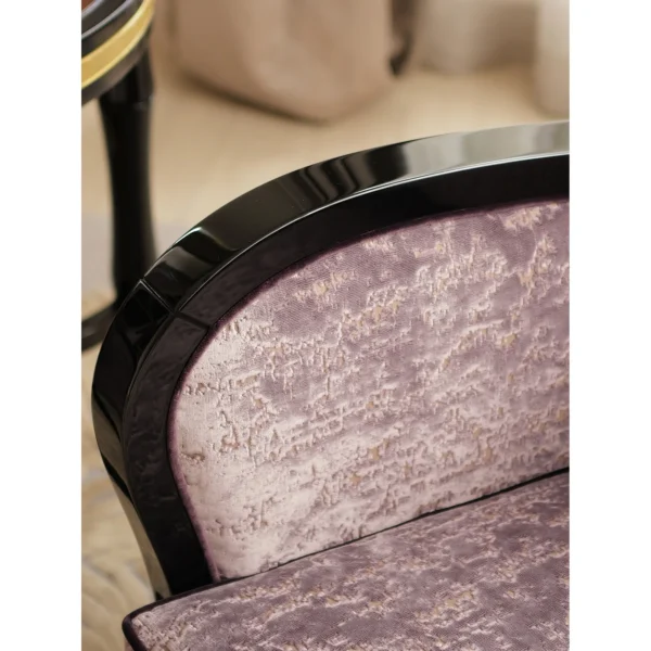 Amaya Sky Purple Italian Fabric Armchair in plum — in a room setting