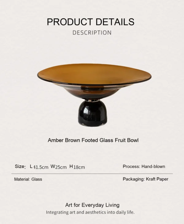 Amber and Black Hand-Made Footed Glass Fruit Bowl in clay — dimensions